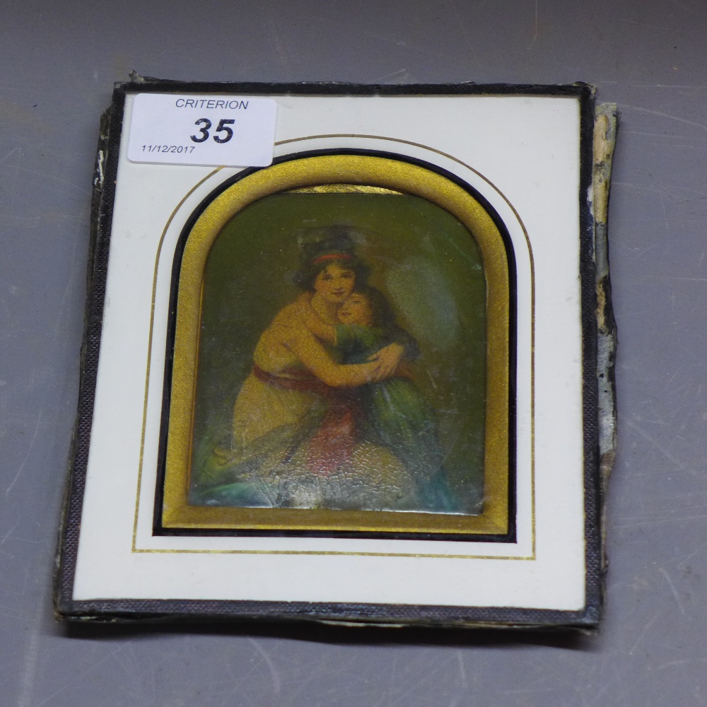 A 19th Century oil on panel depicting mother and child.