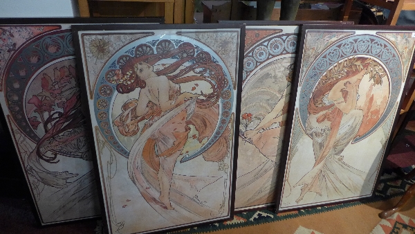 After Alphonse Mucha, four Nouveau style prints,