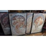 After Alphonse Mucha, four Nouveau style prints,