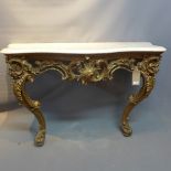 A giltwood console table with marble top.