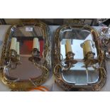 A pair of French 19th Century electroplated brass twin light girandoles having bevelled glass