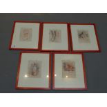 Five lithographs of drawings on gridded note paper, signed limited editions.