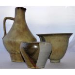 Pottery jug and two vases