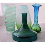 Collection of four green art glass vase