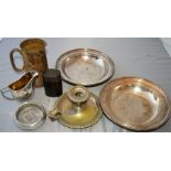 Various collection of metal including two silver plate dishes