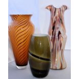 Three art glass vases