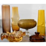Collection of six orange/brown art glass