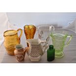 Collection of art glass jugs and other