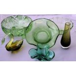 Collection of green art bowls etc