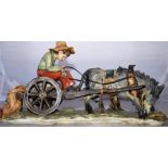 Studio art pottery - boy on cart being pulled by donkey