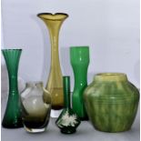 Collection of green art glass vase