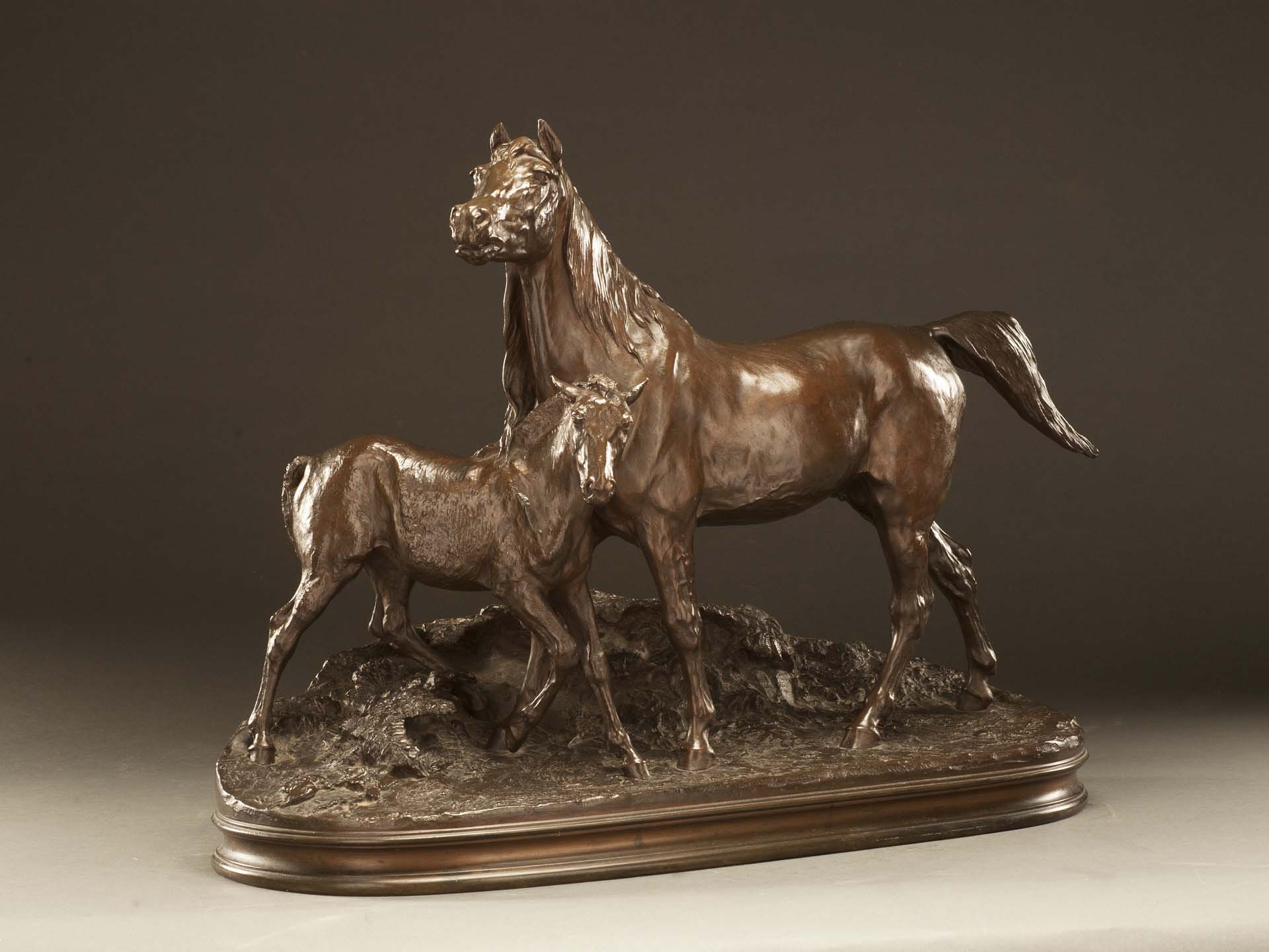 MARE AND FOAL by Pierre Jules Mêne (French, 1810–1879)