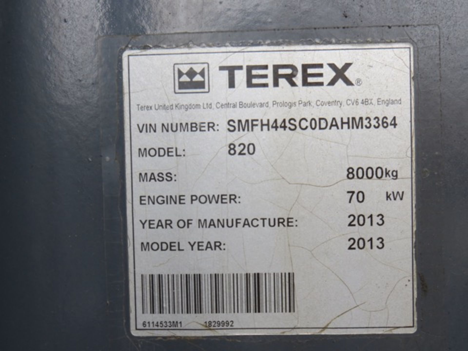 2013 TEREX 820E 4X4 TLB (NON-RUNNER) - (SMFH44SC0DAHM3364) - Image 4 of 9