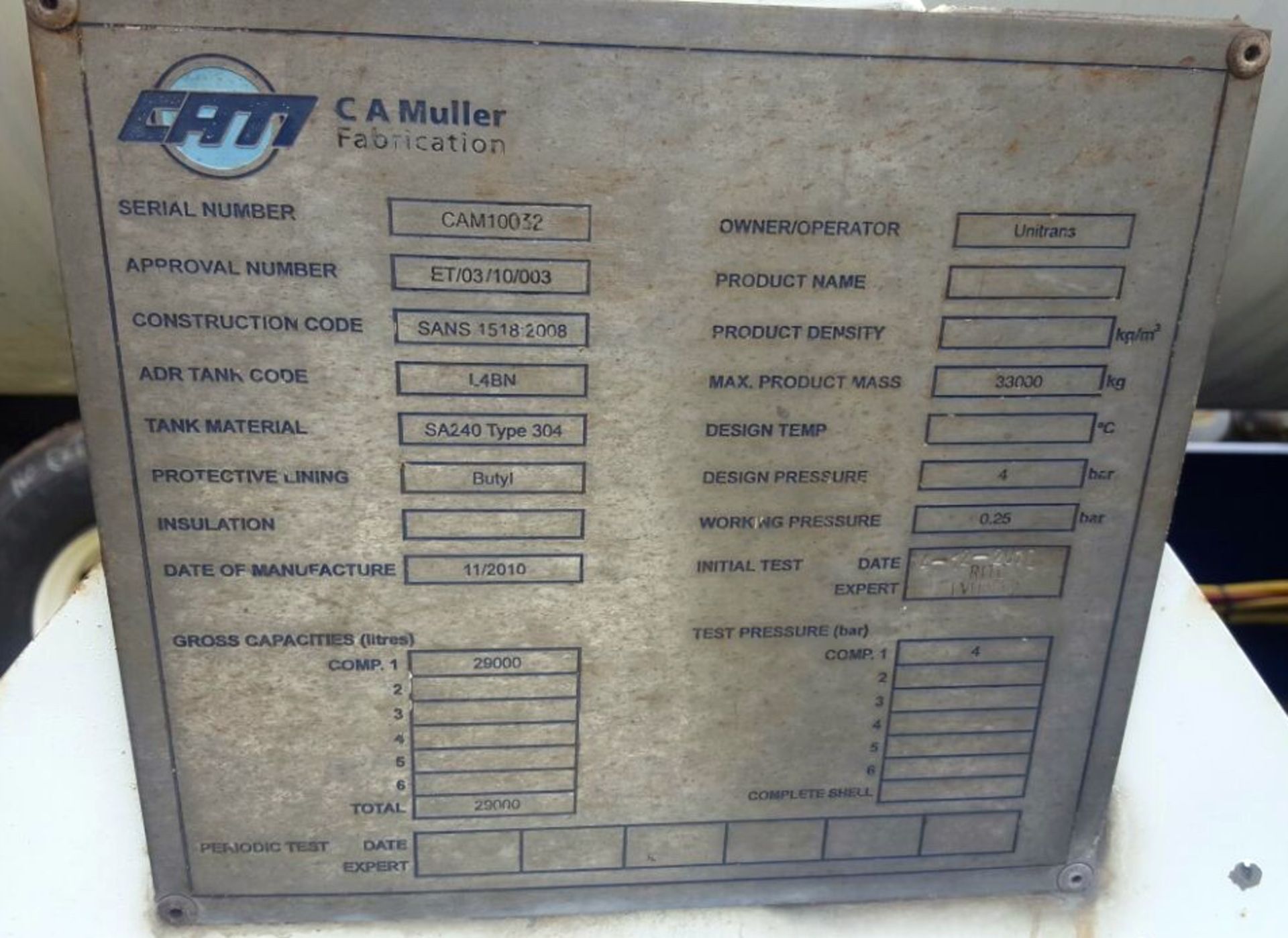 2011 CA MULLER TRI-AXLE S/STEEL HCL TRAILER RUBBER LINED - (ND458271) - Image 2 of 4