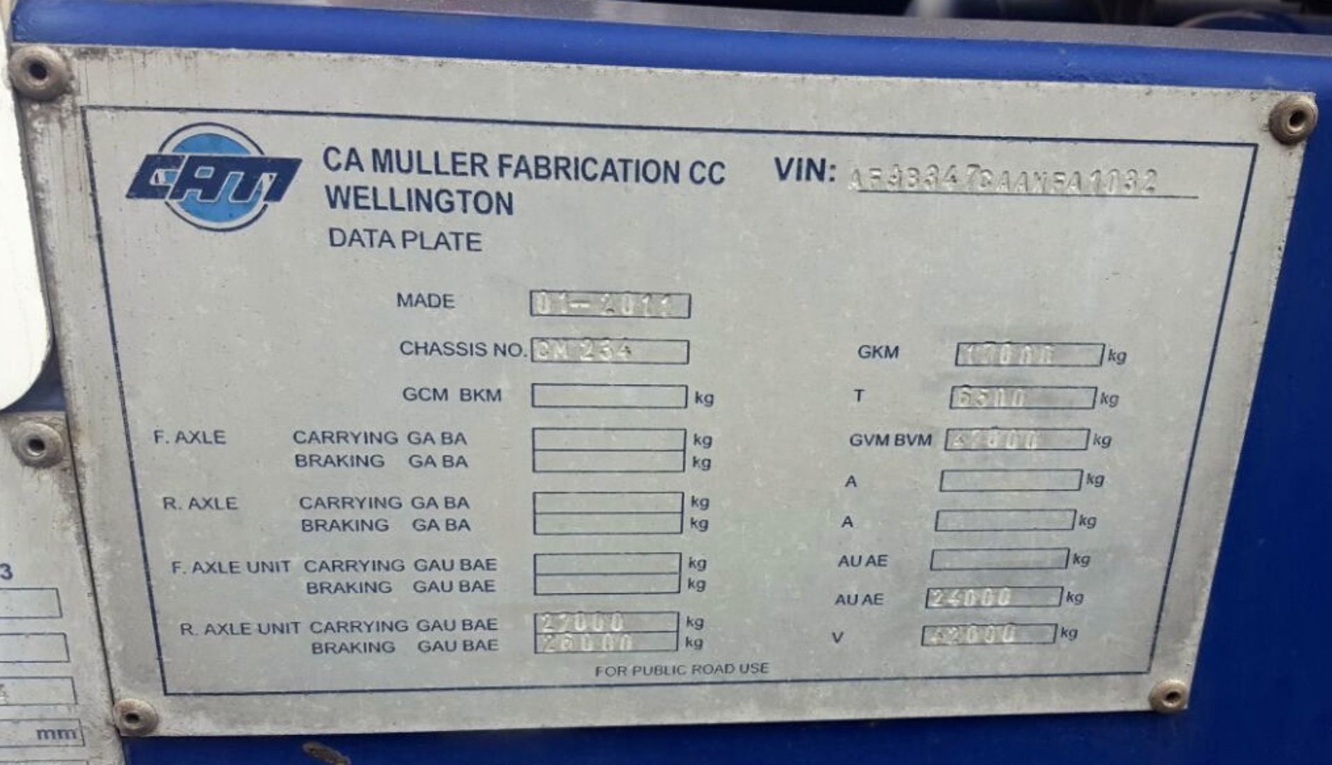 2011 CA MULLER TRI-AXLE S/STEEL HCL TRAILER RUBBER LINED - (ND458271) - Image 3 of 4