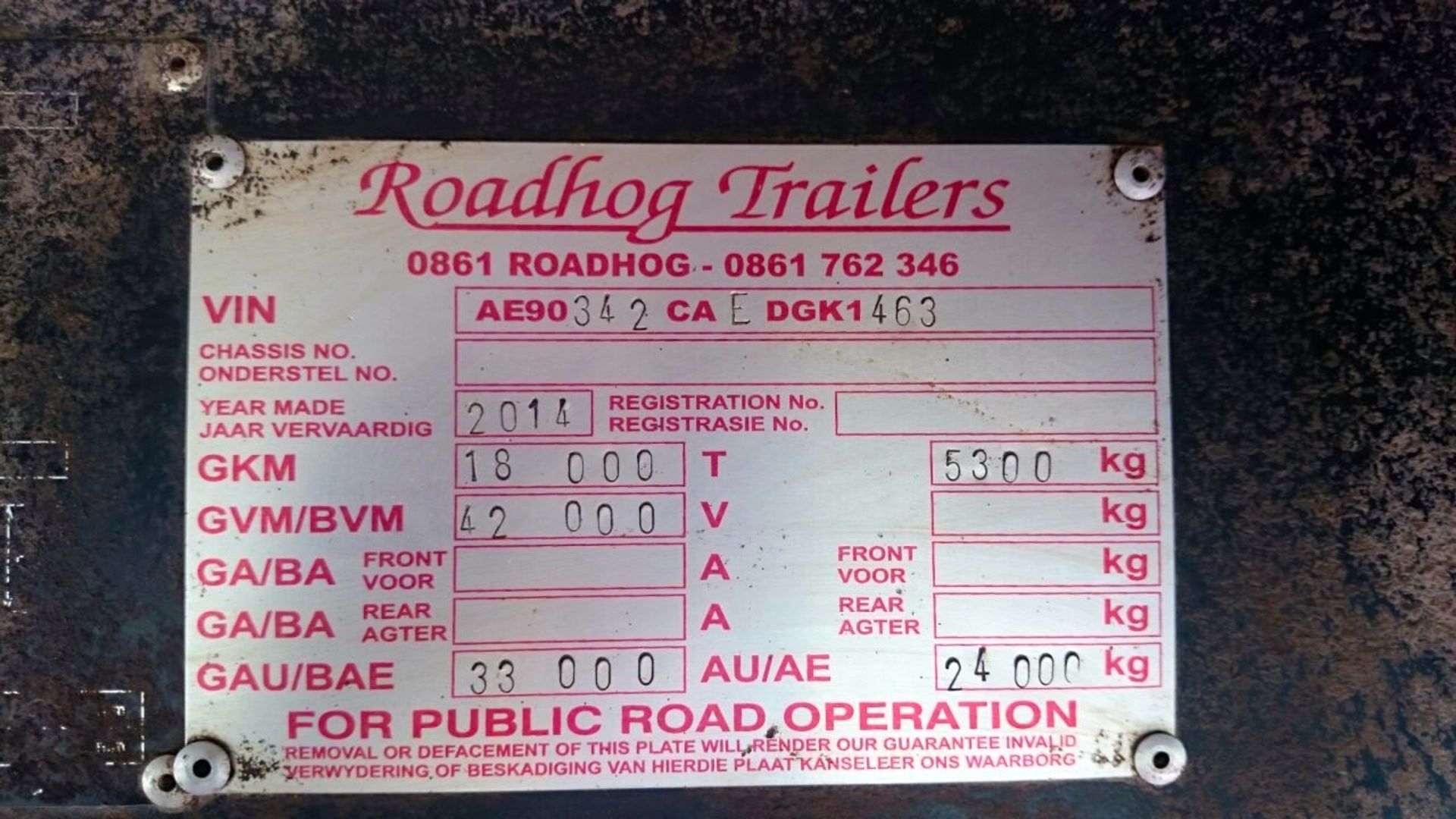 2014 ROADHOG TRI-AXLE FLAT DECK TRAILER - (HKC407EC) - (LOCATION: EAST LONDON) - Image 4 of 5