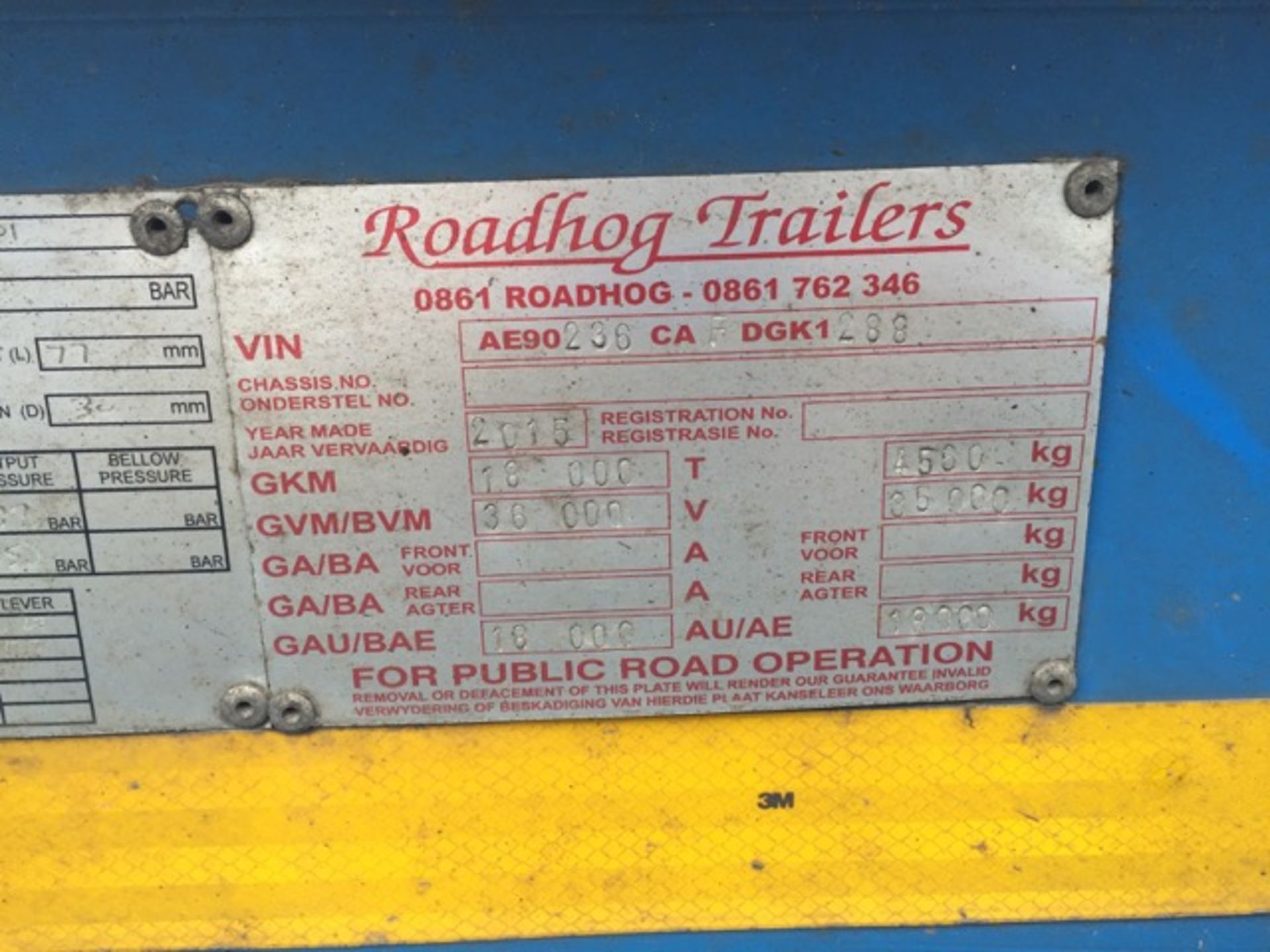 2015 ROADHOG 12M D/AXLE SKELETAL TRAILER (LOCATION: KZN) - (HRZ268MP) - Image 4 of 4