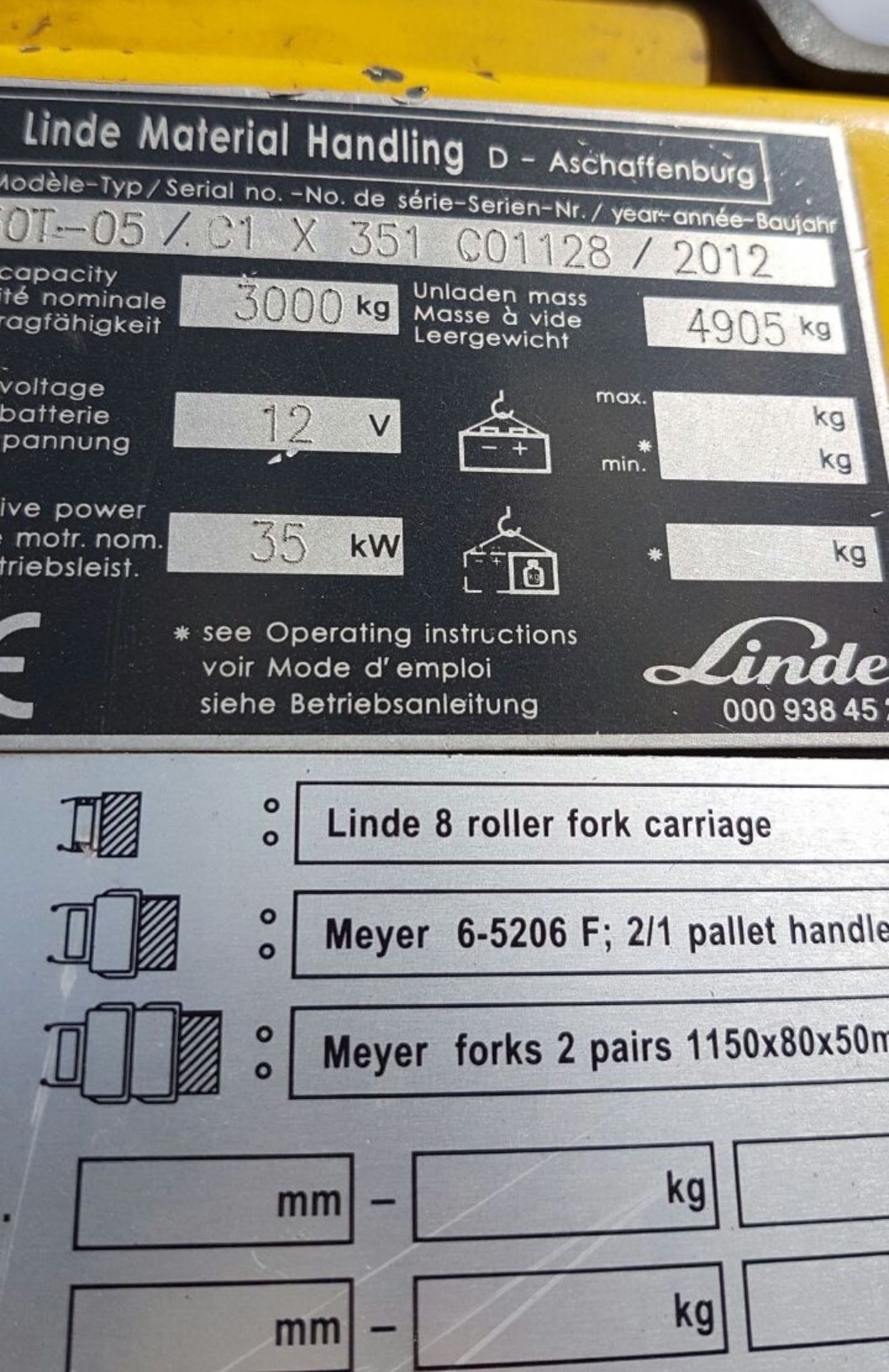 2012 LINDE H30T 3 TON GAS FORKLIFT (16,075 HOURS - HOURS NOT GUARANTEED BY AUCTIONEER) C1X351C01128 - Image 2 of 3