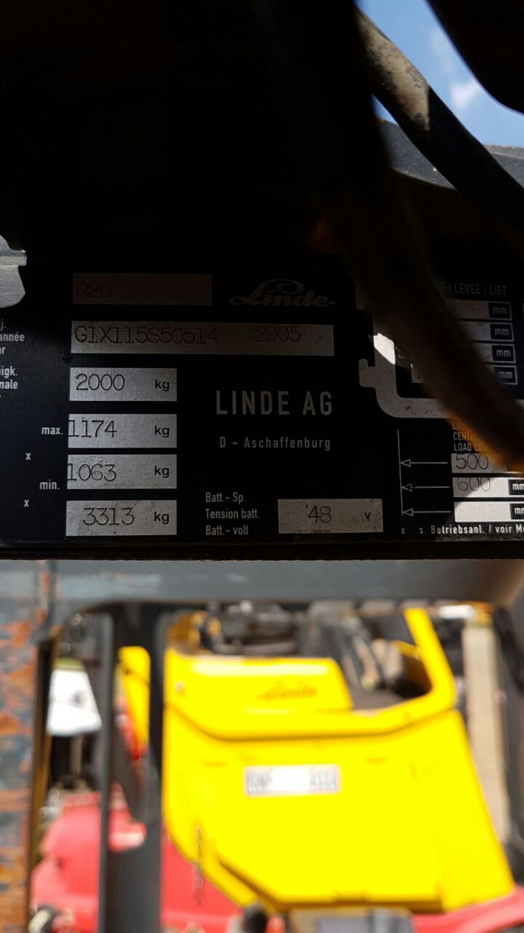 2005 LINDE R20 WAREHOUSE STACKER (16,926 HOURS - HOURS NOT GUARANTEED BY AUCTIONEER) G1X115S50514 - Image 2 of 3