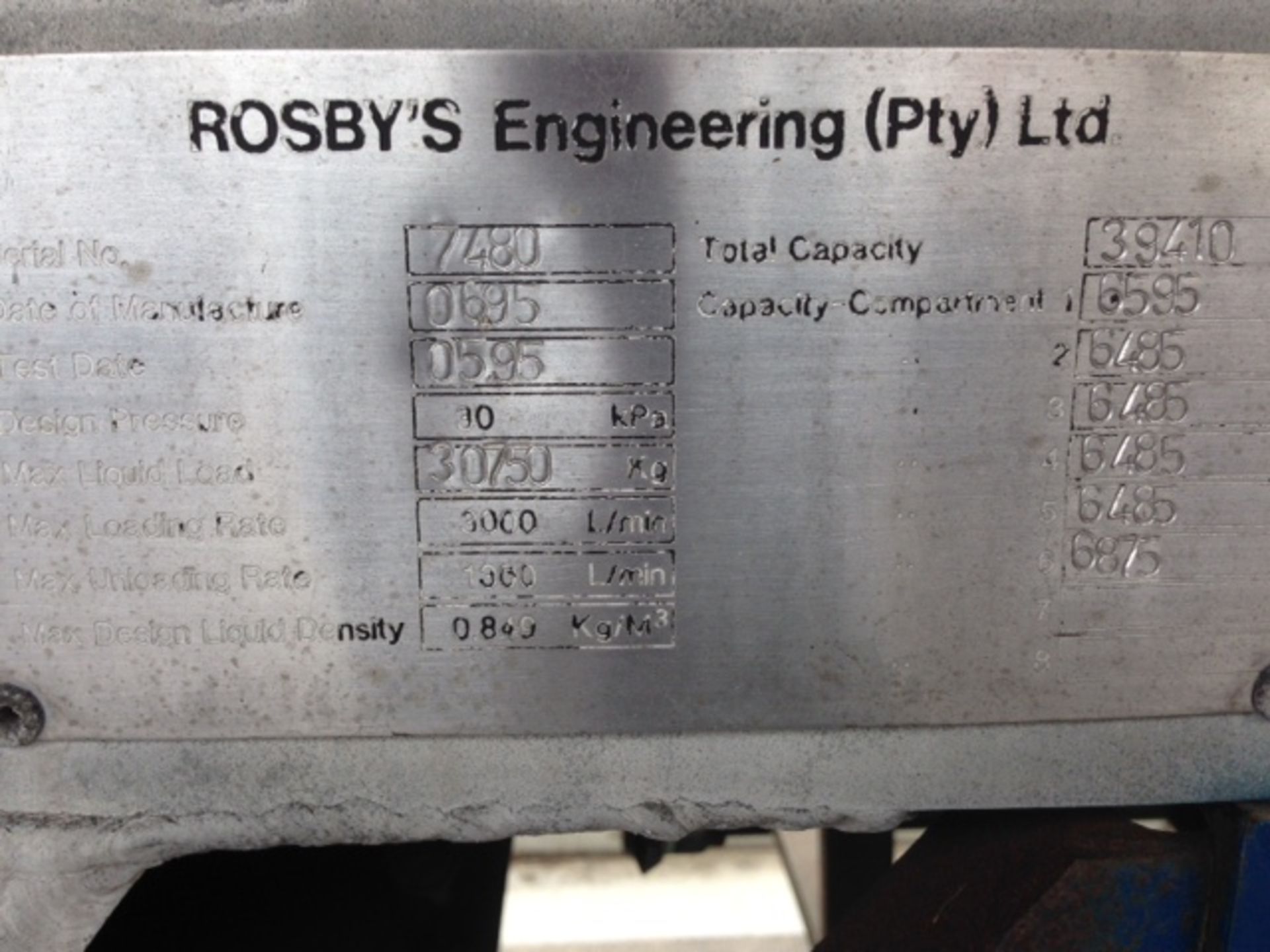 1995 ROSBY TRI-AXLE ALUMINIUM FUEL TRAILER (LOC: CAPETOWN) - (7480) - Image 4 of 6