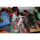 A QUANTITY OF ASSORTED TOOLS, TO INCLUDE VARIOUS HAND SAWS TOGETHER WITH A SMALL QUANTITY OF BIKE