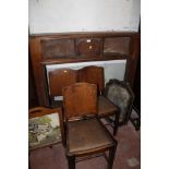 AN OAK FIRE SURROUND TOGETHER WITH THREE CHAIRS, TWO MIRRORS AND A FIRE SCREEN