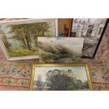 A QUANTITY OF LARGE PICTURES, PRINTS, ENGRAVINGS ETC