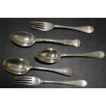 A SELECTION OF HALLMARKED SILVER SPOONS + FORKS (5)