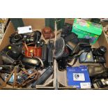 TWO TRAYS OF VINTAGE CAMERAS & BINOCULARS