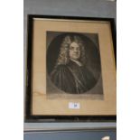 A FRAMED MEZZOTINT BEHIND GLASS - PORTRAIT HENRICUS SACHEVERELL AFTER T GIBSON ENGRAVED P SCHENK