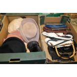 TWO BOXES OF 1940S / 1950 ERA VINTAGE HANDBAGS & HATS