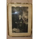 A FRAMED PROOF MEZZOTINT BEHIND GLASS - PORTRAIT OF JOHN SPARROW SITTING AFTER WILLIAM OWEN ENGRAVED