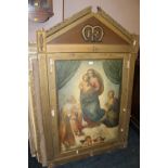 A LARGE GILT FRAMED COLOURED PICTURE OF MARY & JESUS