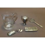 A VINTAGE PAIR OF GLASSES IN CASE, HALLMARKED SILVER TROPHY, WINSTON CHURCHILL GLASS + A