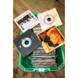 A TRAY OF 7" SINGLE RECORDS TO INC ROLLING STONES, DAVID BOWIE ETC