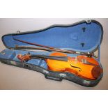 A CASED VIOLIN + BOWS