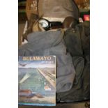 TWO BOXES OF ASSORTED MILITARY ITEMS TO INC UNIFORMS, CARRY BAGS ETC