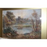 A GILT FRAMED & GLAZED WATERCOLOUR OF A COUNTRY SCENE