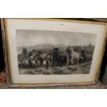 A LARGE FRAMED & GLAZED ENGRAVING BY RORN BONHEUR 1860 DEPICTING CATTLE & SHEEP