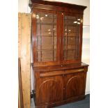 A VICTORIAN MAHOGANY GLAZED BOOKCASE WITH TWO DRAWERS TO THE LOWER SECTION, H 225 CM, W 123 CM