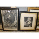 A FRAMED MEZZOTINT BEHIND GLASS - PORTRAIT MRS FITZHERBERT FROM THE ORIGINAL PICTURE IN THE