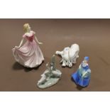 FOUR CERAMIC FIGURES TO INCLUDE COALPORT, ROYAL DOULTON, NAO ETC