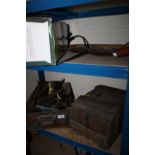 A QUANTITY OF METALWARE TO INC TOOLS, WOODEN BOX, PRESSURE SPRAYER ETC