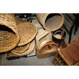 A LARGE QUANTITY OF WICKER ITEMS TO INC LIDDED BASKETS ETC