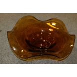 A LARGE BROWN SHAPED MURANO GLASS BOWL