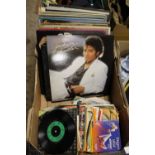 A TRAY OF LP RECORDS & SINGLES TO INC THE MOODY BLUES, MICHAEL JACKSON ETC