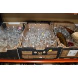 THREE TRAYS OF GLASSWARE TO INC CRYSTAL