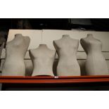 FOUR VINTAGE FABRIC COVERED TAILORS BUSTS