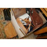 A LARGE BOX OF LADIES HANDBAGS ETC