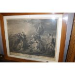 A FRAMED ENGRAVING BEHIND GLASS 'THE DEATH OF GENERAL WOLFE' AFTER BENJAMIN WEST ENGRAVED WILLIAM